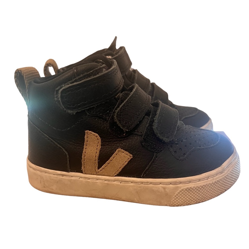 Veja Small V-10 Black Dune Hightop Velcro Sneakers EU 24 US 8
